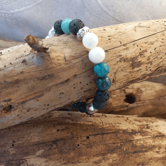 Bracelet en Amazonite,Pierres de lave,Nacre et Azurite
