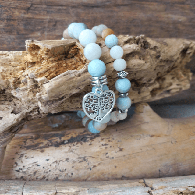 Bracelet double tours en Amazonite givrée
