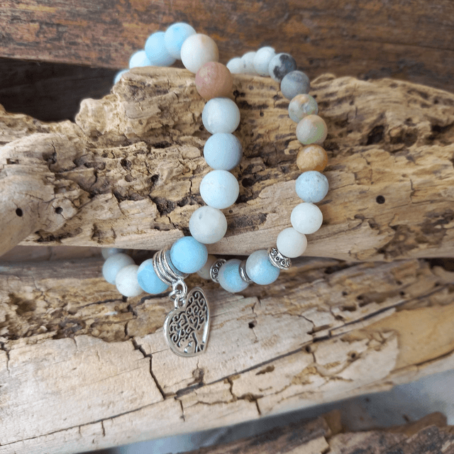 Bracelet double tours en Amazonite givrée
