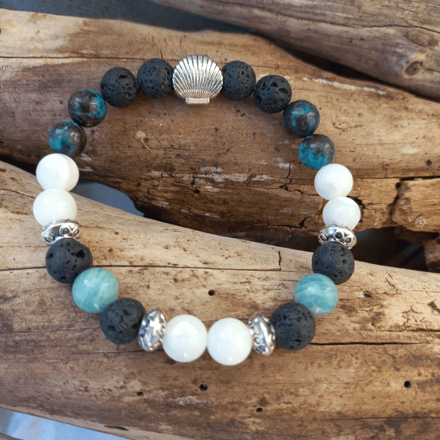 Bracelet en Amazonite,Pierres de lave,Nacre et Azurite